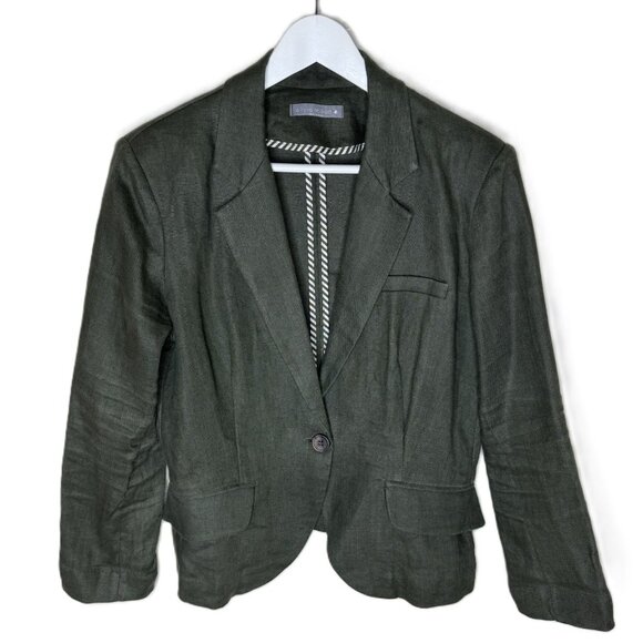 Olivia Moon Women's Olive Green 100% Linen Cropped Blazer, Size Small - Picture 1 of 6
